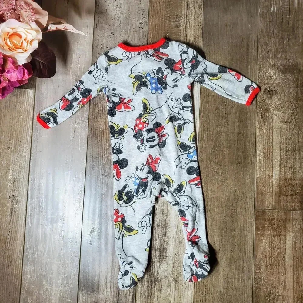 Disney Baby Minnie Mouse Gray Baby Girl Footed Pajamas Size 3-6M
